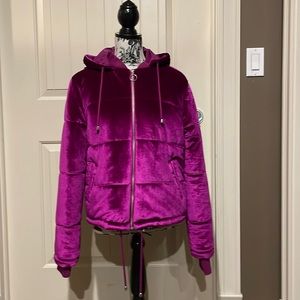 Rich red/violet velvet puffer jacket. Gorgeous statement piece . Size 12